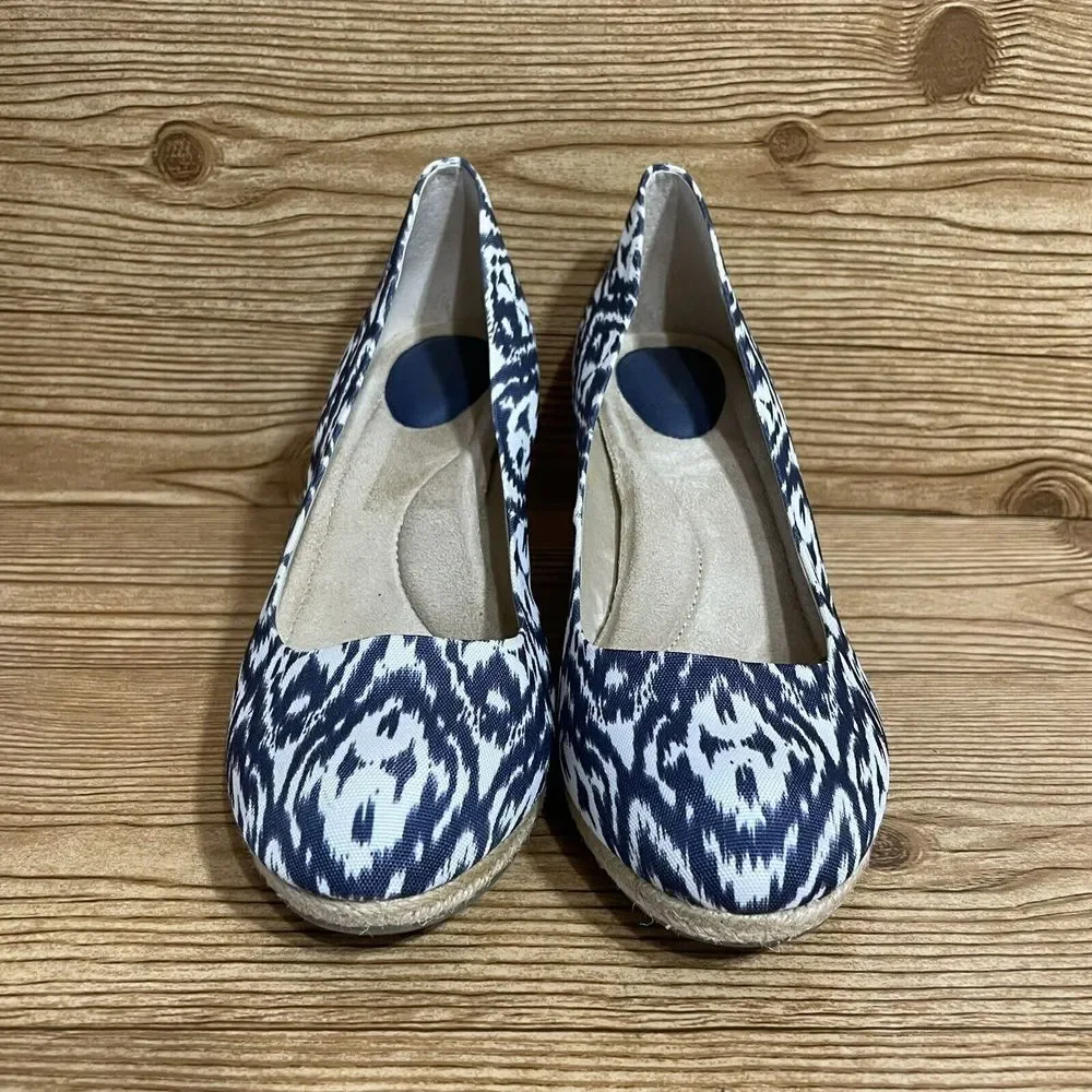 Giani Bernini Ozara Shoes Women Size 11m Navy & Creme Textile Wedge Heel‎ Boho